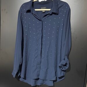 Women’s size XL | Investments | Navy Button Down Shirt with Stud Details
